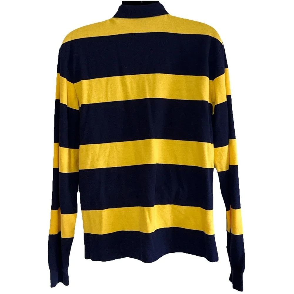 Polo Ralph Lauren Sz M Vintage Crest Logo Navy  And Yellow Rugby Pullover‎